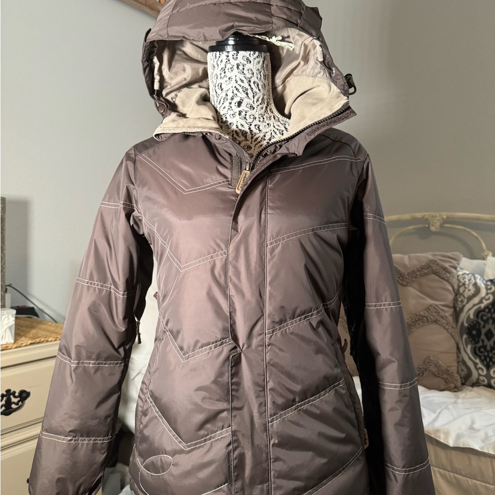 Planet Earth Women's Brown Hooded down ski winter Jacket Sz:xs